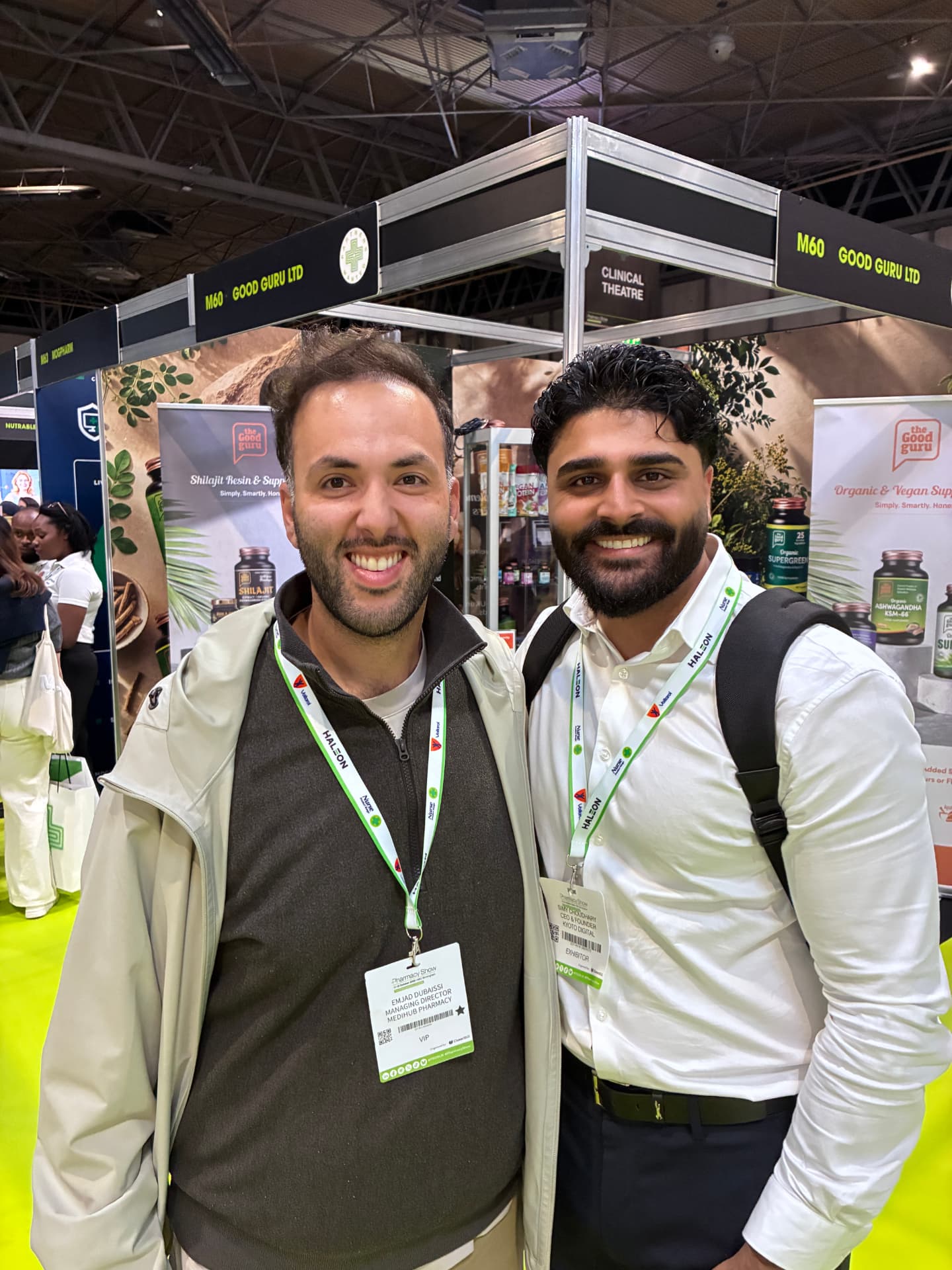 Simy Choudhary with Emjad Dubaiissi, Managing Director of Medihub Pharmacy, at the Pharmacy Show 2026