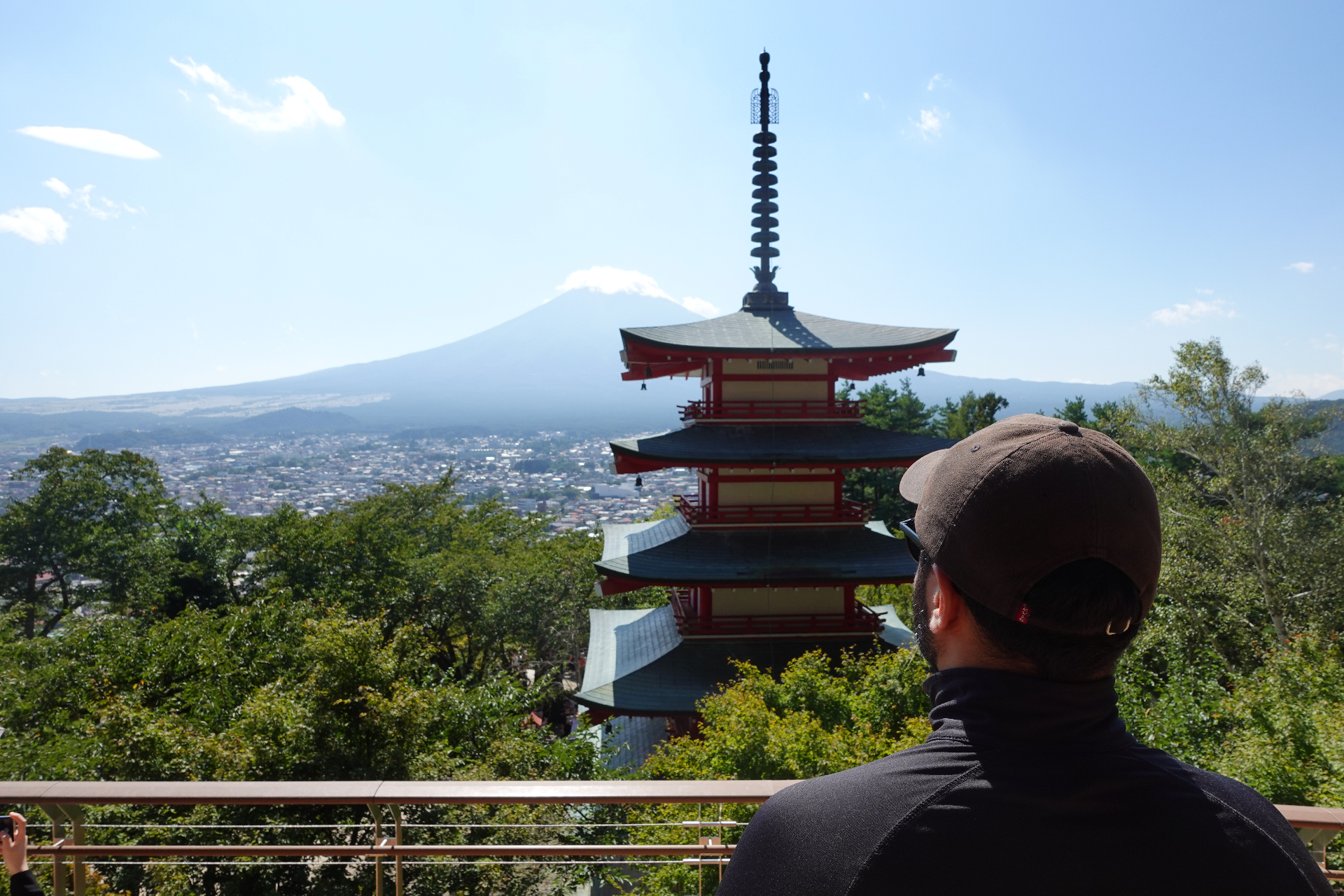Looking out over the Chureito Pagoda and Mount Fuji in Japan